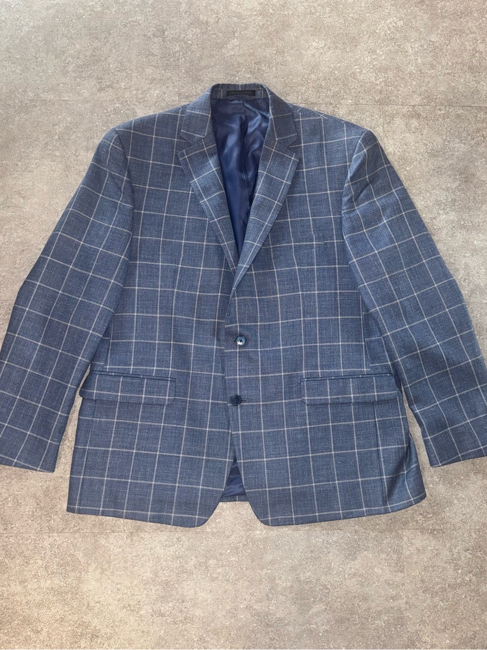 Lauren Ralph Lauren Men’s 44R Blue Windowpane Plaid Wool Silk Linen Blazer